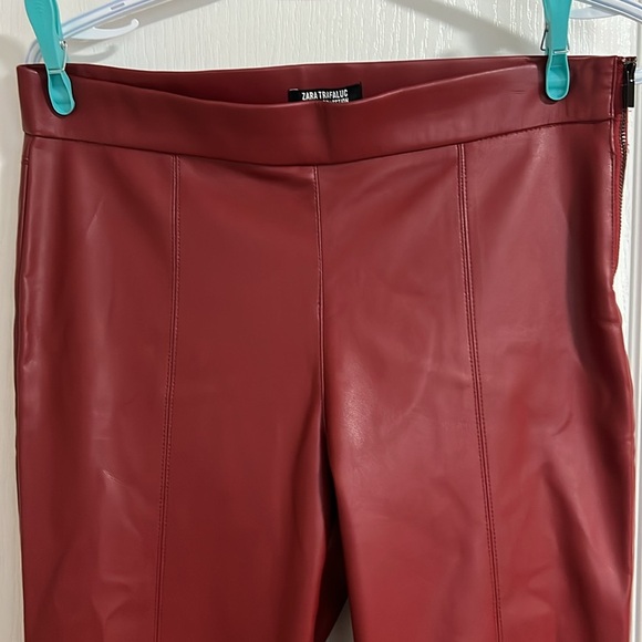 Zara Red Faux leather Leggings/Pants - Picture 3 of 10